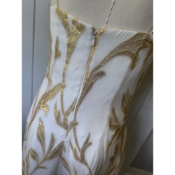 Aidan Mattox White & Gold Embroidered Silk Dress Size 4 - Picture 9 of 16